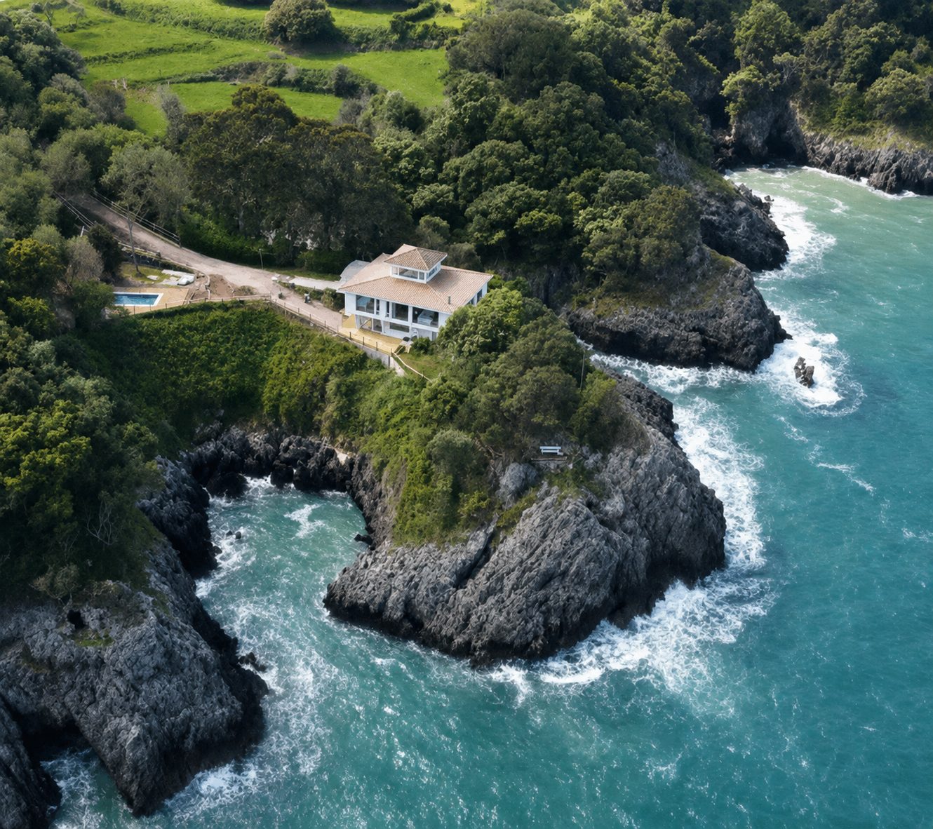 A clifftop villa on the Cantabrian coast, looking out to the Atlantic — the location for The WriteOff.